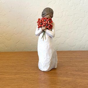Willow Tree Surrounded By Love Girl Holding Red Flower Bouquet Statue Figurine